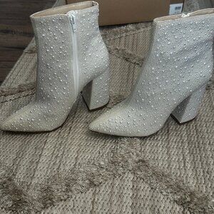 Steve Madden Silver Ankle Boots with Rhinestones